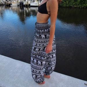 Black White Harem Yoga Elephant Hippie Boho Pants